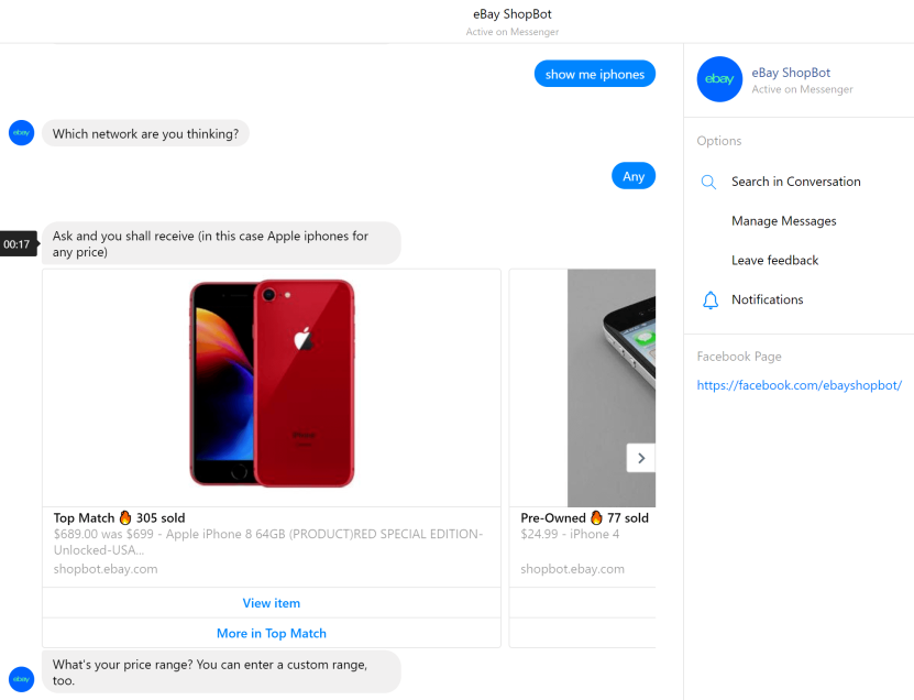Chatbot example to follow: eBay