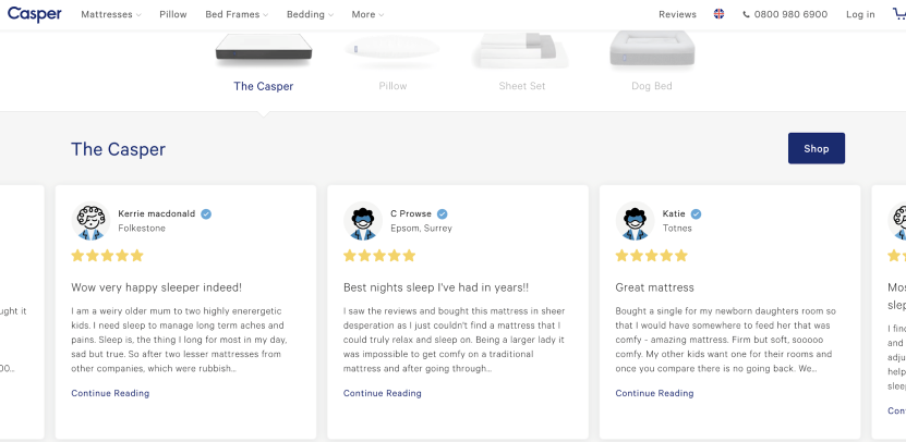 Abandoned cart strategy 3: Casper's product reviews