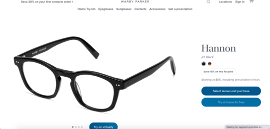 warby parker product page details with glasses