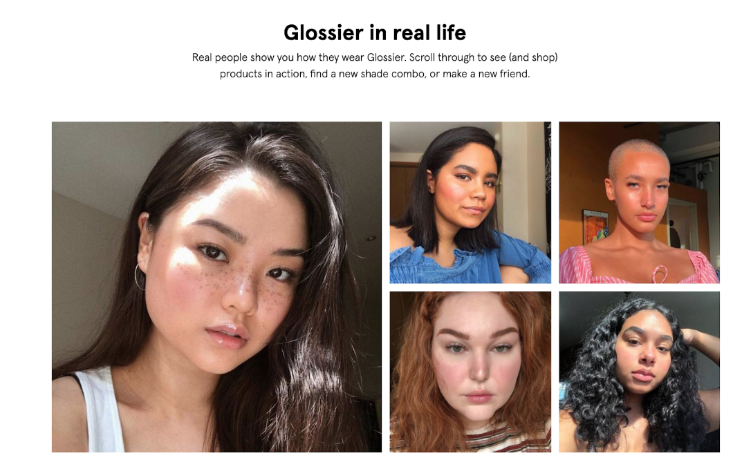 Glossier beauty brand example of micro influencers campaign with faces of different brand ambassadors