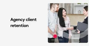 Two clients shaking hands with an agent, discussing agency client retention.