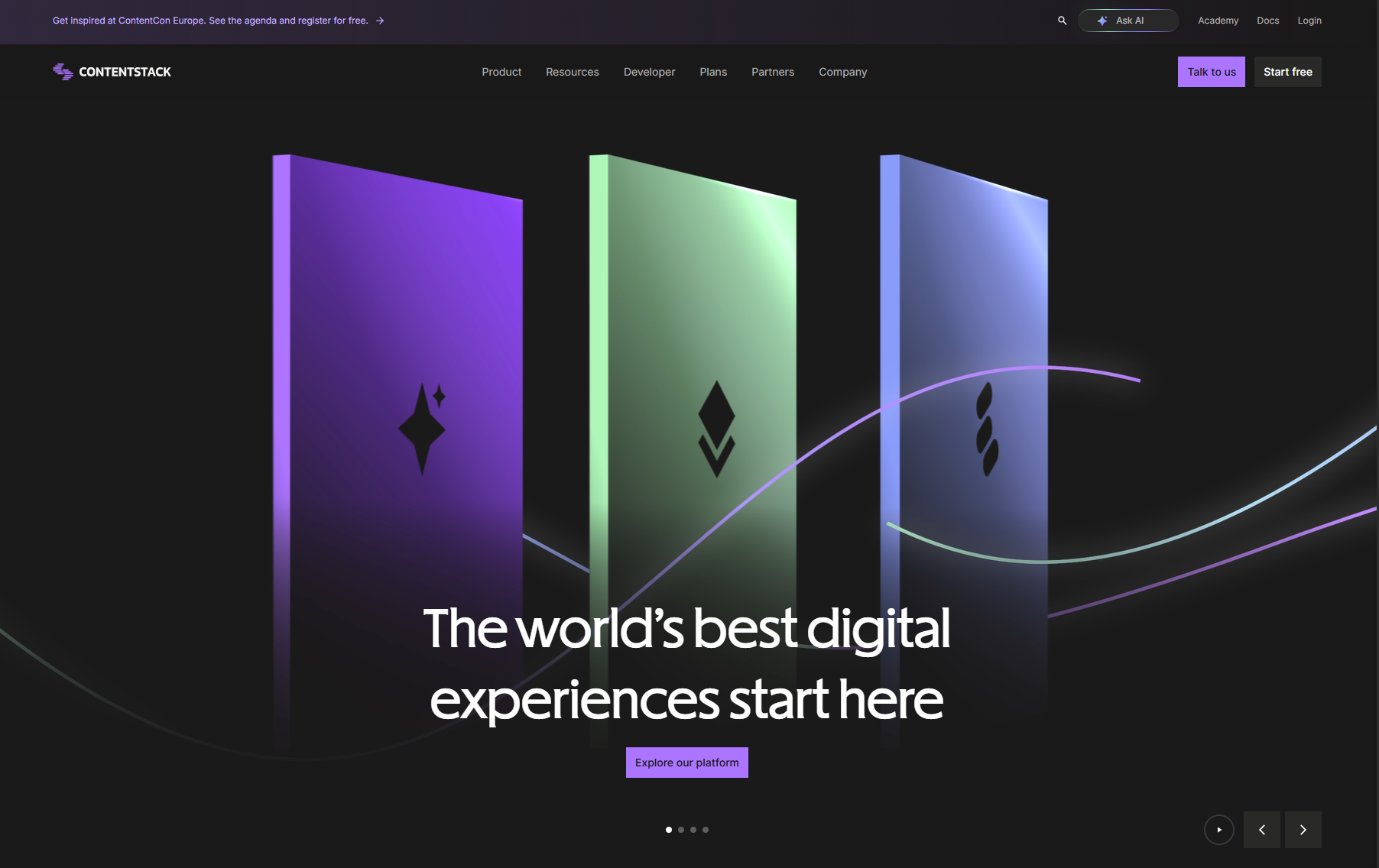 Colorful digital experience platform hero image by Contentstack with tagline.