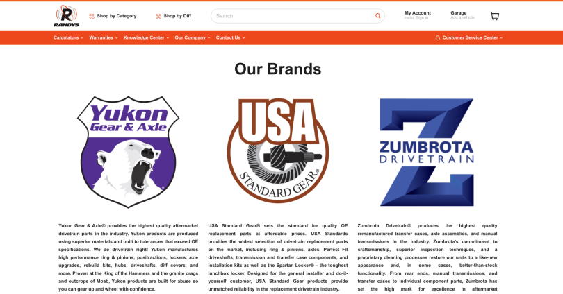 Randy's website screenshot for all their brands