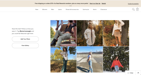 American eagle website to illustrate importance of social proof in ecommerce website