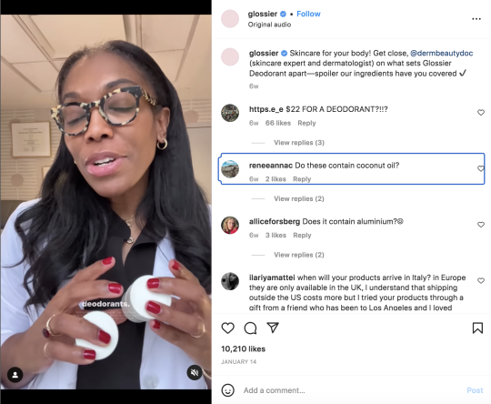 Glossier instagram screeshot to illustrate awarness in the ecommerce sales cycle
