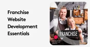 Cafe owners holding franchise sign, promoting website development essentials.