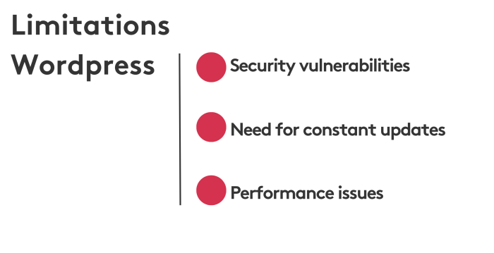 Limitations of wordpress with security vulnerabilities performance issues