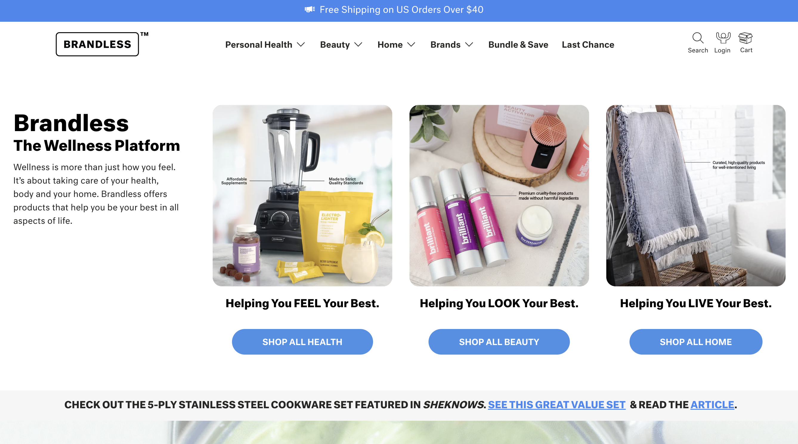 Brandless homepage wellness startup for conscious customers