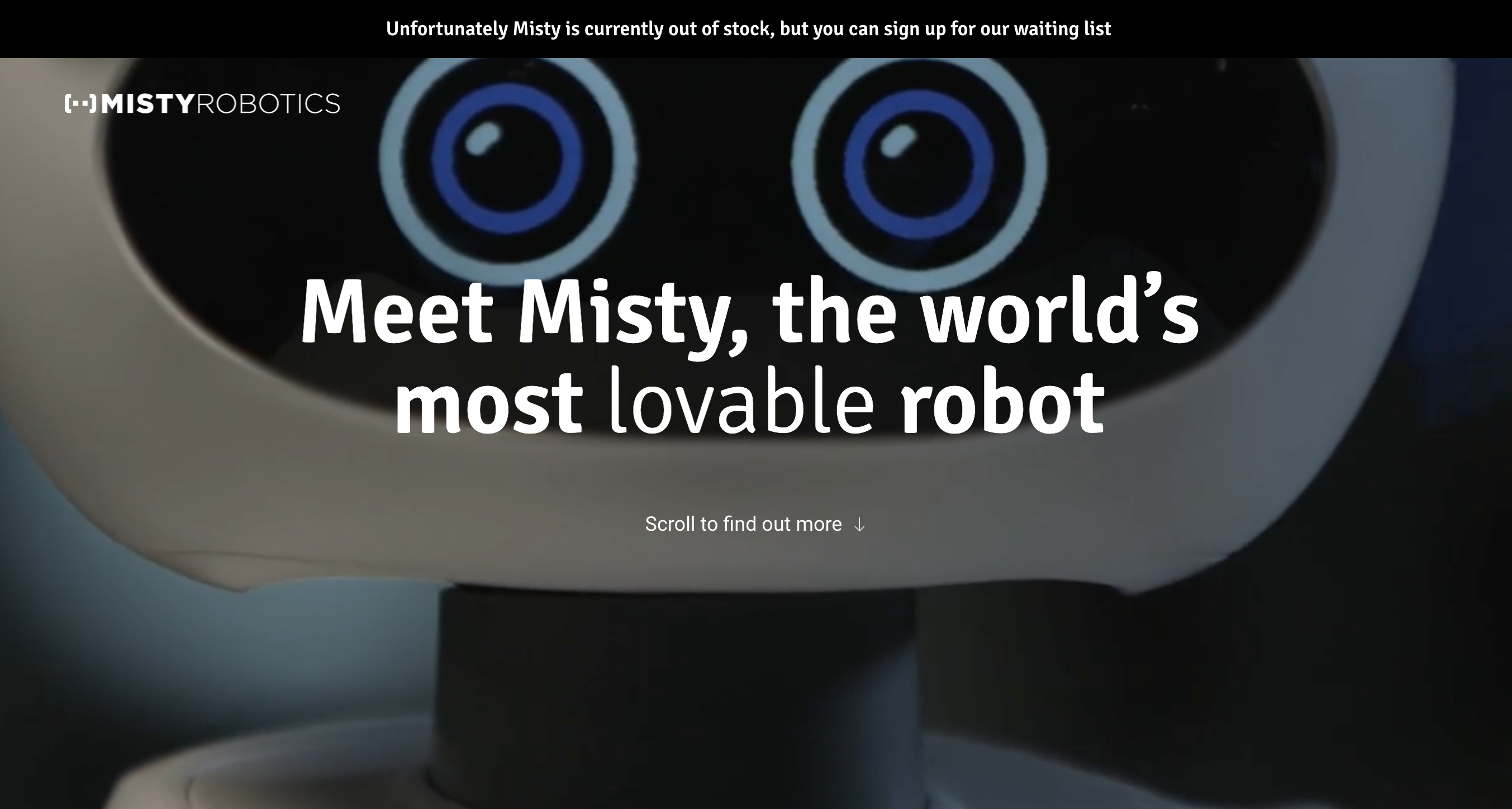 Misty Robotics homepage 