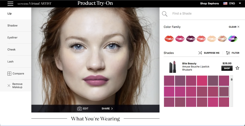 Sephora virtual try-on Augmented reality ecommerce example