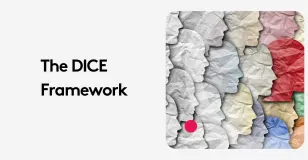The DICE Framework with multicolored paper profile silhouettes.