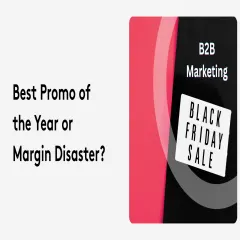 B2B marketing promo with Black Friday sale sign on pink and black background.