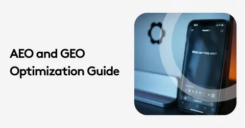 AEO and GEO optimization guide text next to an iPhone displaying ChatGPT interface.