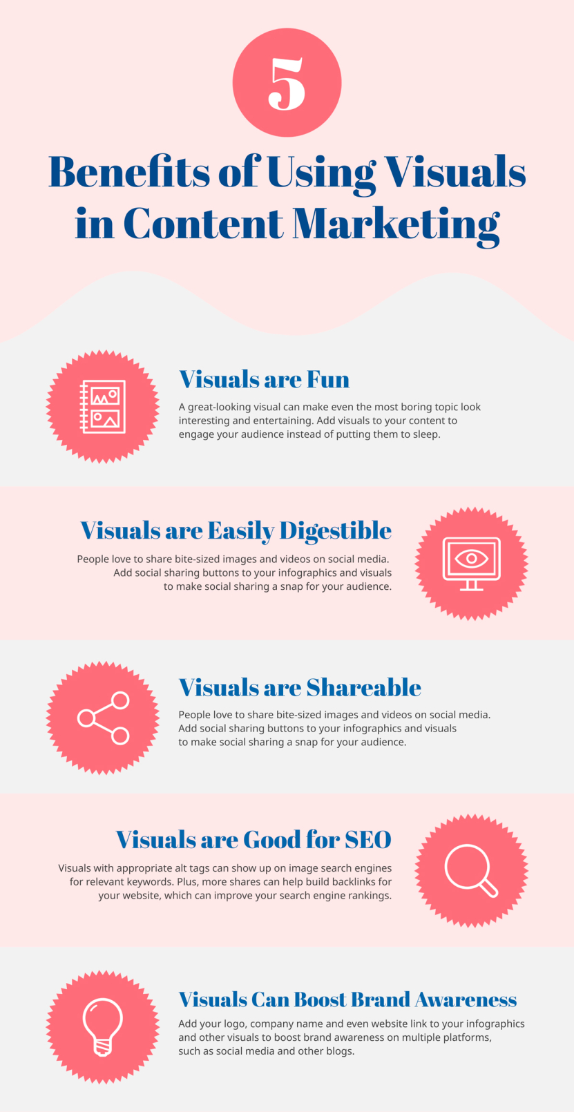 Infographic for visual marketing and content explaining the benefits of using visuals