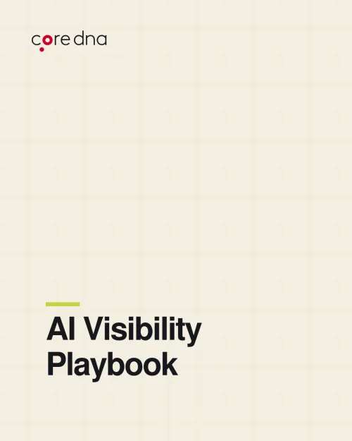 Cover of AI Visibility Playbook by Coredna with beige grid background.