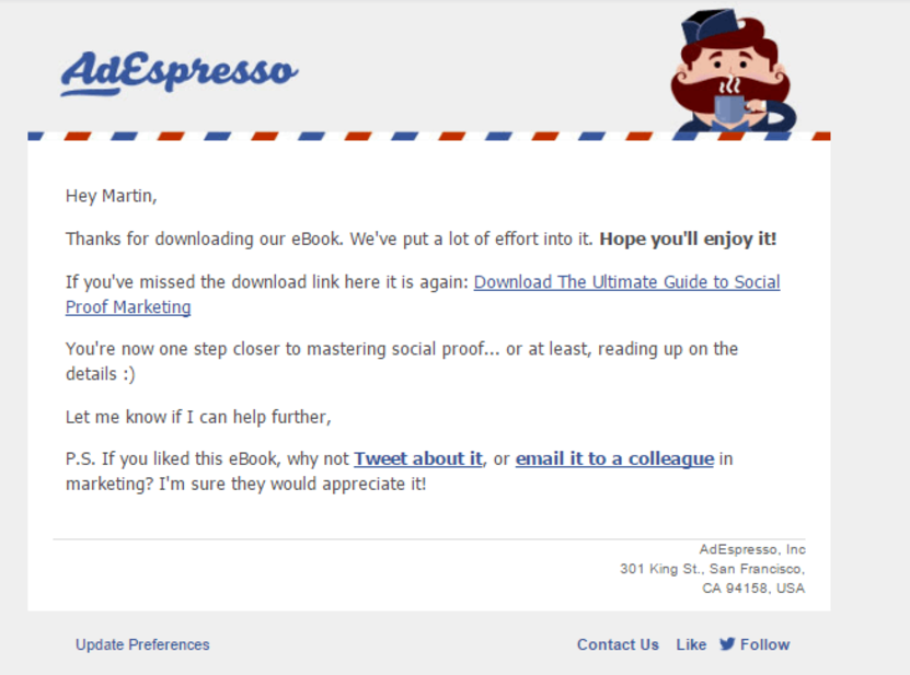 AdEspresso personalized welcome email