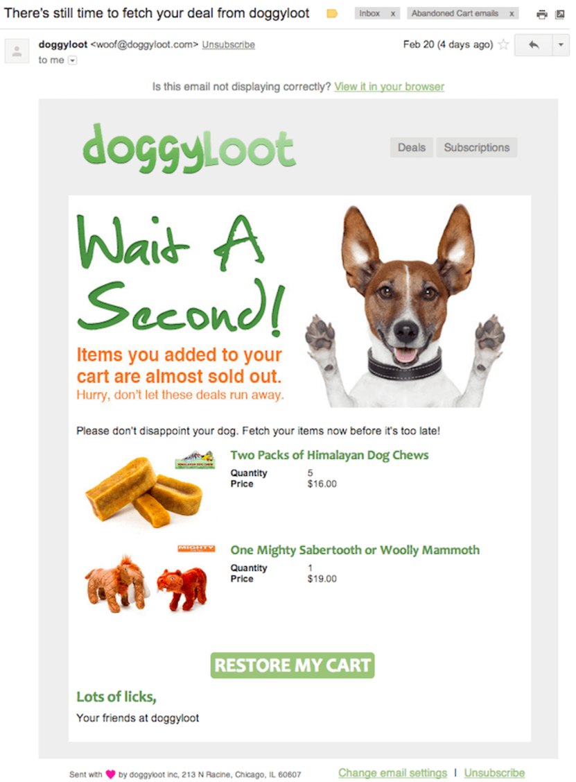 Doggyloot predictive analytics email
