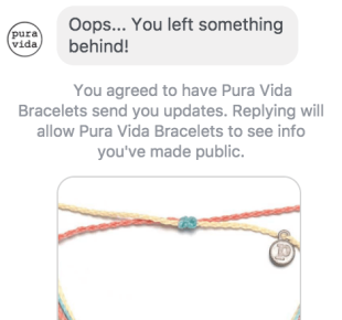 Pura Vida abandoned cart FB messenger ad