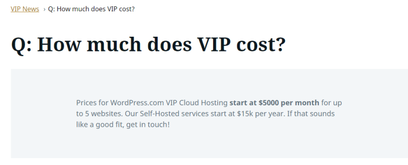 WordPress as an enterprise CMS: Wordpress VIP cost