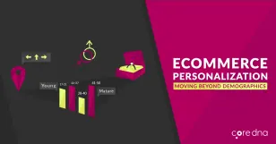 Ecommerce personalization graphic showing age demographics and customization.