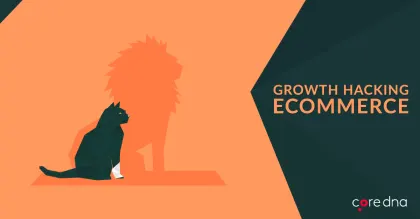 Illustration of a cat with a lion's shadow and text 'Growth Hacking Ecommerce'.