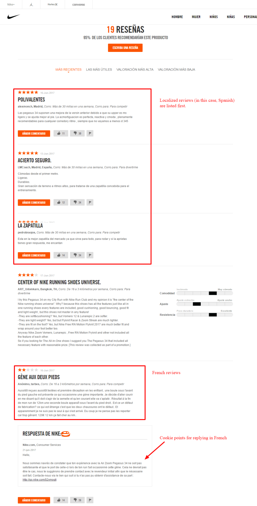 Omnichannel ecommerce marketing: Nike localized reviews