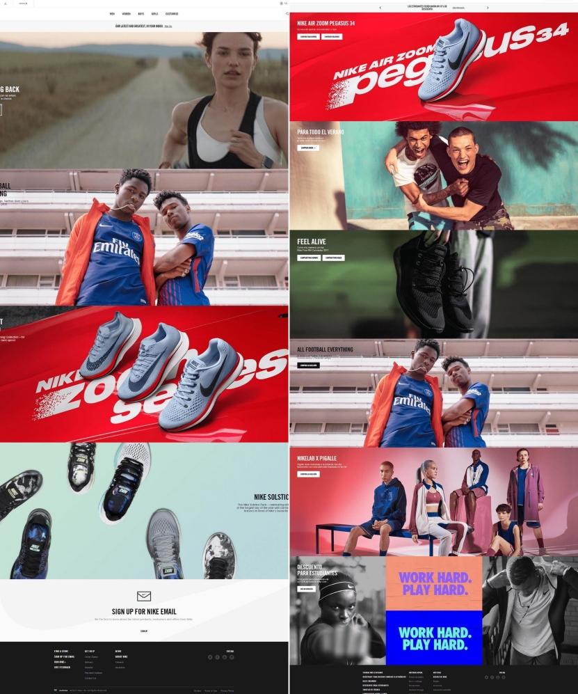 Omnichannel ecommerce marketing: Nike AUS vs Spain