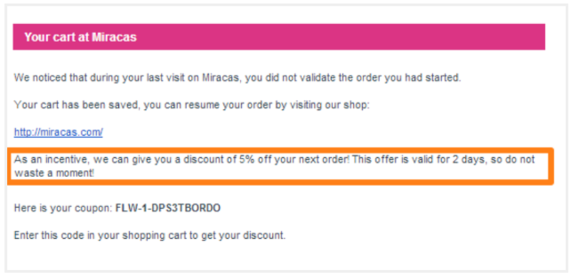 eCommerce urgency tactic - Offer Discounts on Abandoned Cart Items