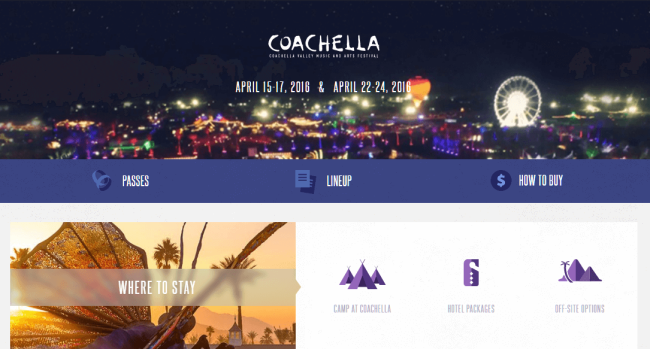 Solve event marketing problem - Coachella landing page