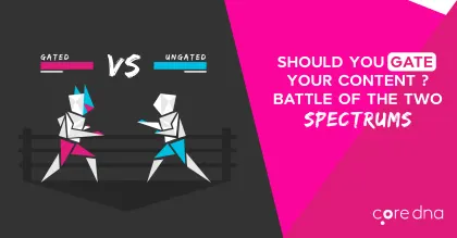 Infographic comparing gated vs ungated content with abstract figures in a boxing ring.