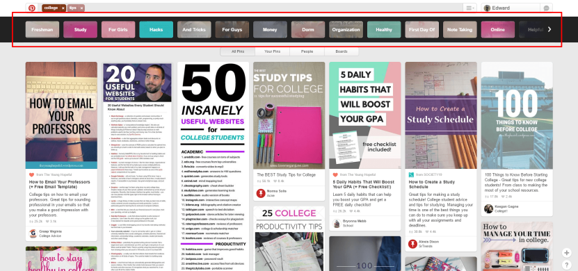 Finding blog content marketing ideas 10 - Pinterest sub categories