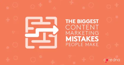 Graphic of content marketing mistakes on orange background with maze icon.