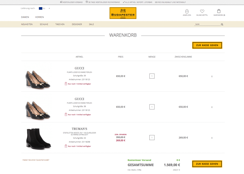 Ecommerce case study: Budapester shopping cart - After
