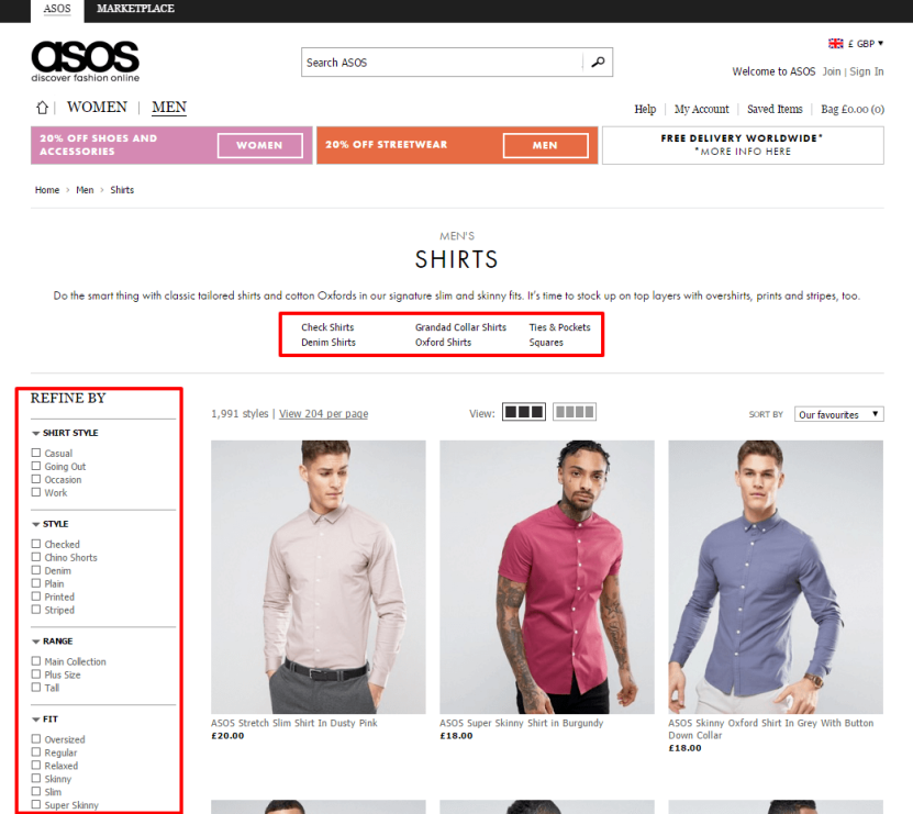eCommerce category page best practice 2