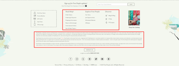 Image.  A footer where customers can find info about your company