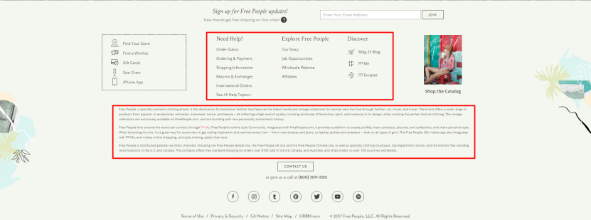 Image. A footer where customers can find info about your company