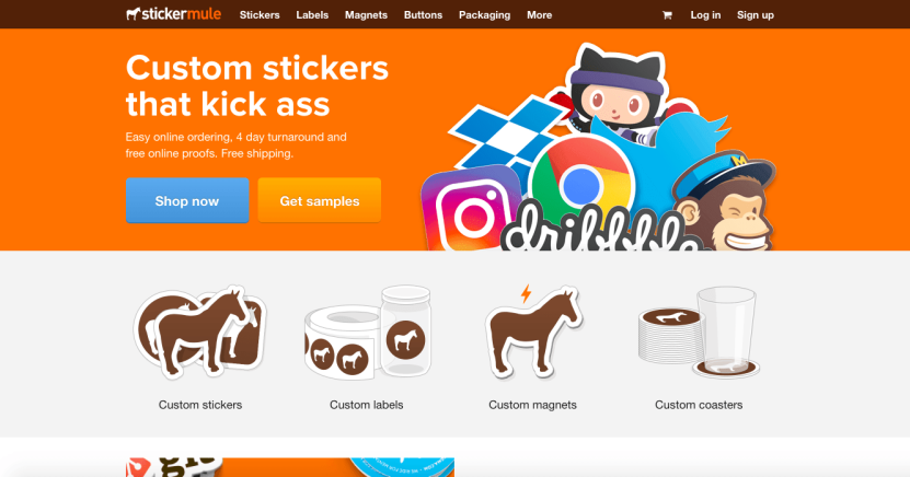 Best B2B ecommere site example: Sticker Mule