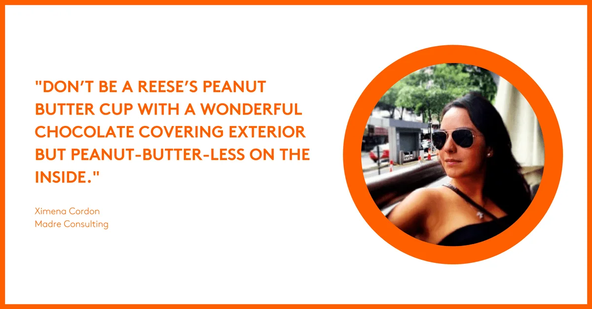 Motivational quote with a woman in sunglasses and an orange border.