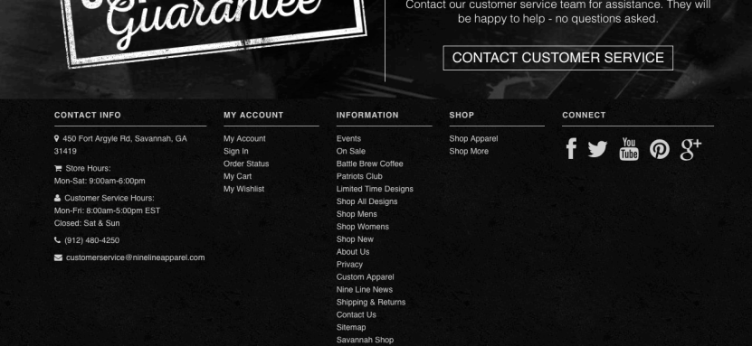 Best eCommerce website design checklist: Nine Line Apparel footer