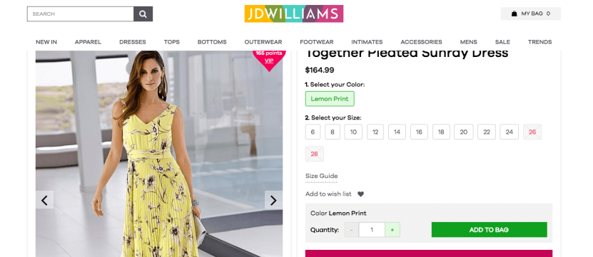 Best eCommerce website design checklist: JD Williams add to cart button