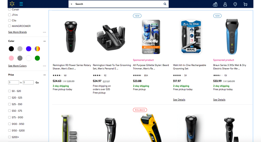 Best eCommerce website design checklist: Walmart filtering