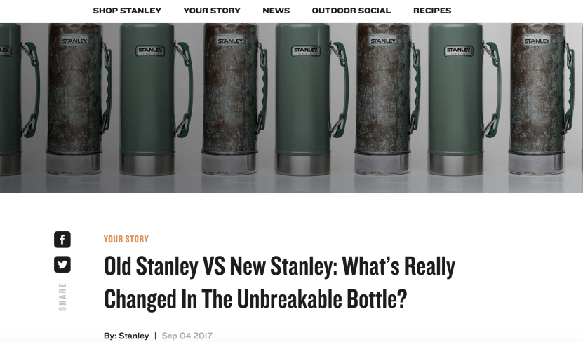 eCommerce marketing case study: Stanley's product-focused blog post