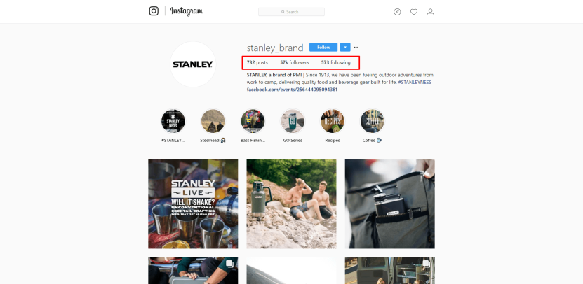 eCommerce marketing case study: Stanley's Instagram profile