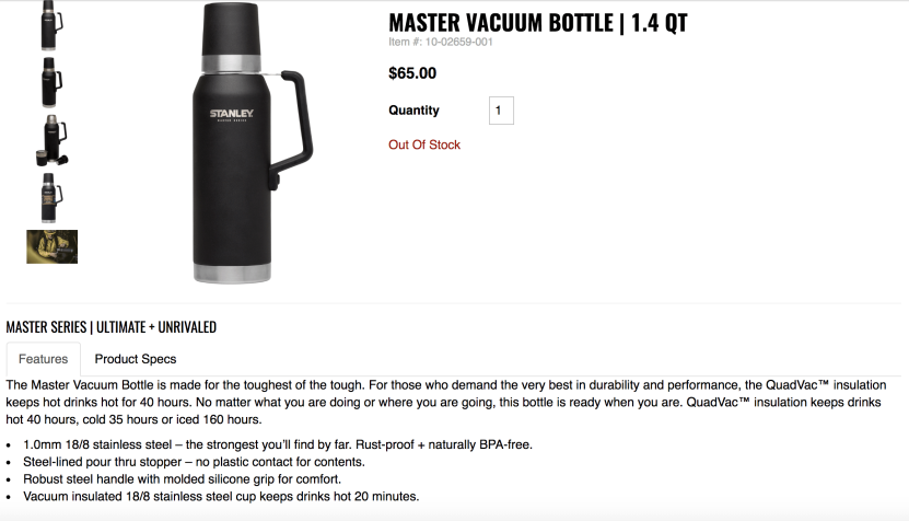 Stanley Master Vacuum Bottle, 1.4 quart