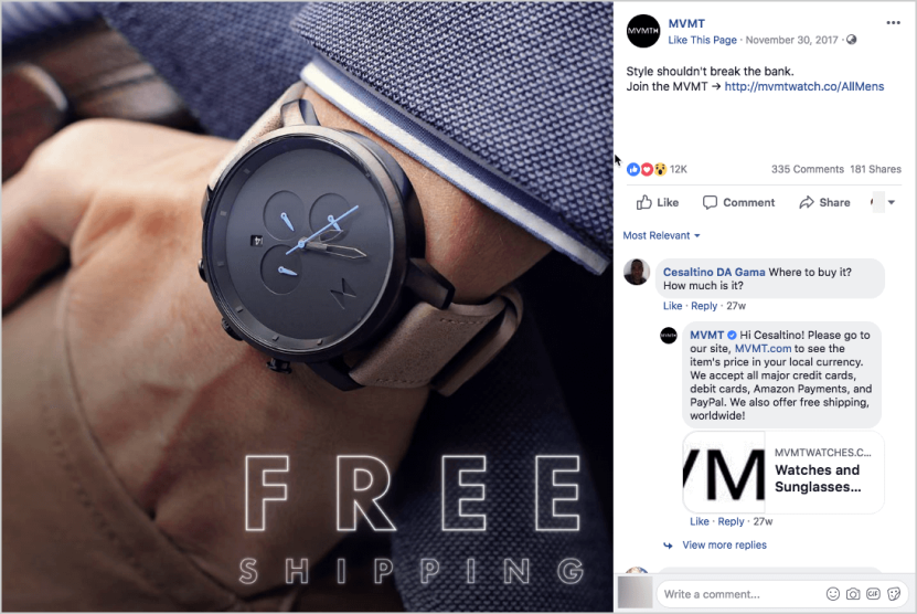 Facebook ads for eCommerce: Product +image text