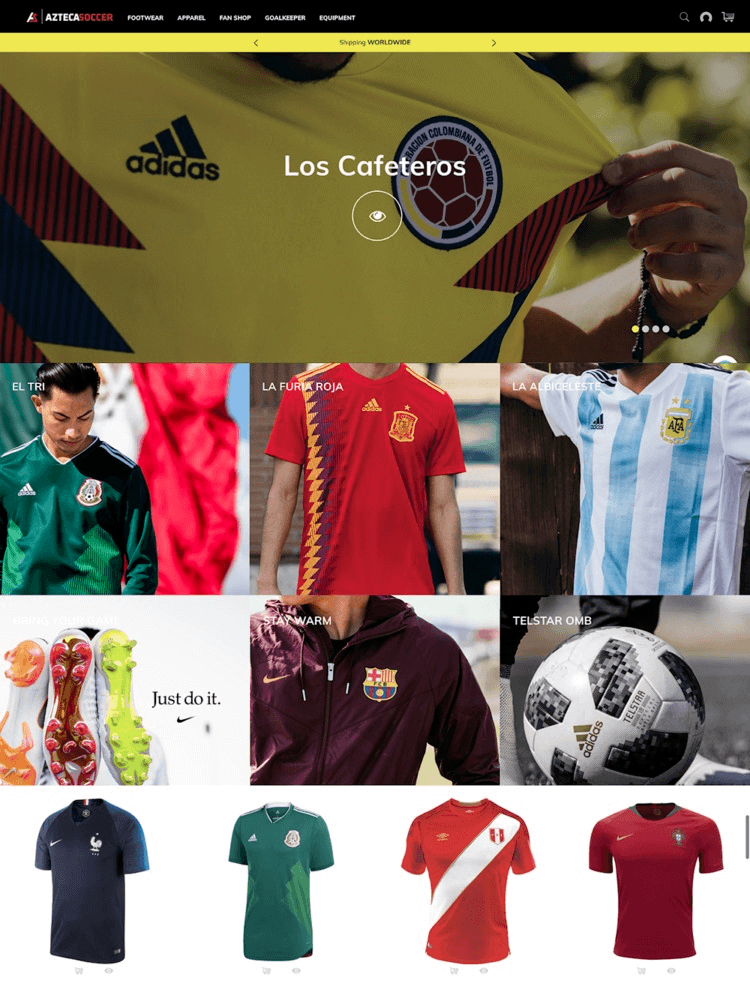 eCommerce homepage mistake 1: Aztecca Soccer homepage as a good example