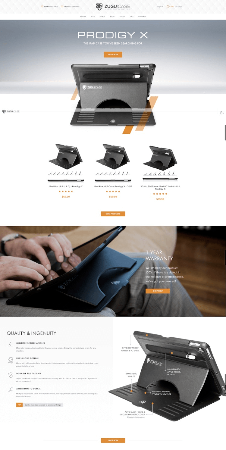 eCommerce homepage mistake 1: Prodigy X homepage as a good example
