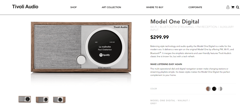 eCommerce product page mistake: Tivoli Audio product  page as a good example