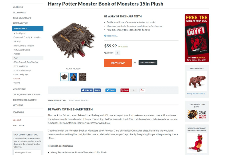 Increase conversion rate tip: ThinkGeek product page's copy