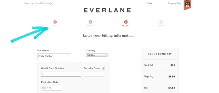 Increasing ecommerce conversion rate tip: Everlane checkout process